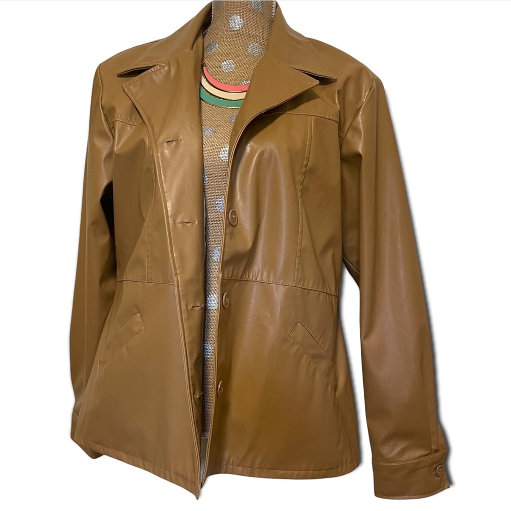Vintage Rave Vegan Leather Button Cuff + Front Coat Collared XL Y2K Jacket